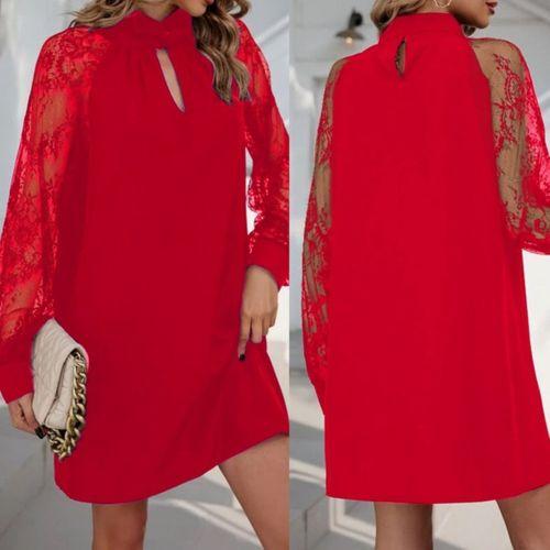 Lucky Life Uzun Kollu Tül Detay Sandy Mini Boy Elbise