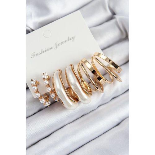 Pirinç İncili Halka Model Gold Renk Kadın Set Küpe
