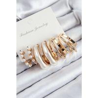 Pirinç İncili Halka Model Gold Renk Kadın Set Küpe