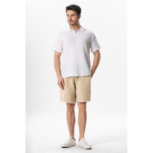 Beli Lastikli Rüzgar Kadın/Erkek Unisex Müslin Yazlık Şort Vizon Vzn