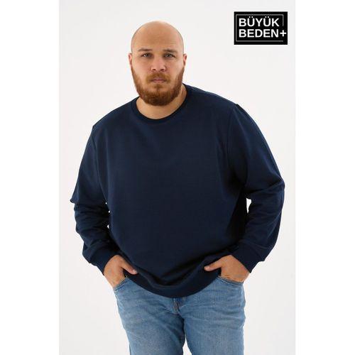 Erkek Büyük Beden Bisiklet Yaka ince Sweatshirt SPR24BSW56