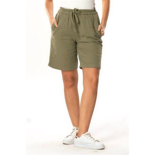 İnci Bağlamalı Uzun Yazlık Müslin Şort Haki Hk