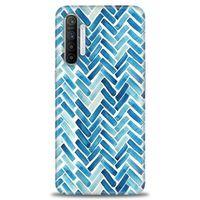 Realme XT Kılıf HD Baskılı Kılıf - Mavi Çizgiler + Tam Ekran Koruyucu