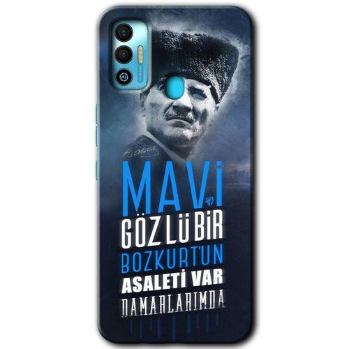 MRCİLETİSİM Tecno Spark 7T Kılıf HD Desen Baskılı Arka Kapak+Temperli Cam - Bozkurt Atatürk