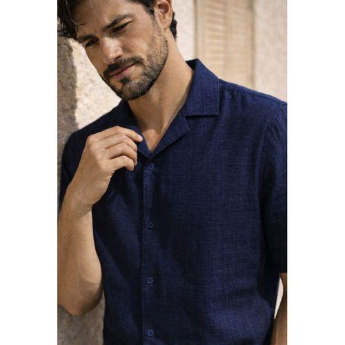 Doris Oversize Kalıp Odessa Kumaş Resort Yaka Kısa Kollu Erkek Gömlek - Lacivert