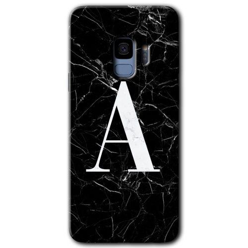 Potkal Hediye Fabrikası Samsung Galaxy S9 HD Baskılı Kılıf + 9D Tam Ekran Koruyucu - Siyah Mermer Desenli A Harfi