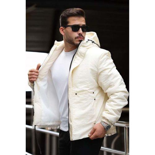 Oversize Cep Detaylı Kapüşonlu Hafif Şişme Mont - Ekru