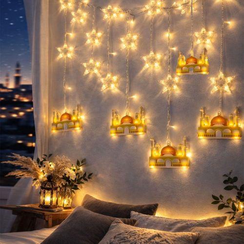 Ramazan LED Perde Lamba 3m (Fişli, Eklemeli) - Sarı Cami ve Yıldız