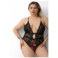 Büyük Beden Seksi Kadın Çiçek Detaylı Babydoll Gecelik