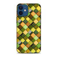 Apple iPhone 12 Mini Kılıf Patchwork (49) Ultra Silikon Kılıf Sarı Yeşil