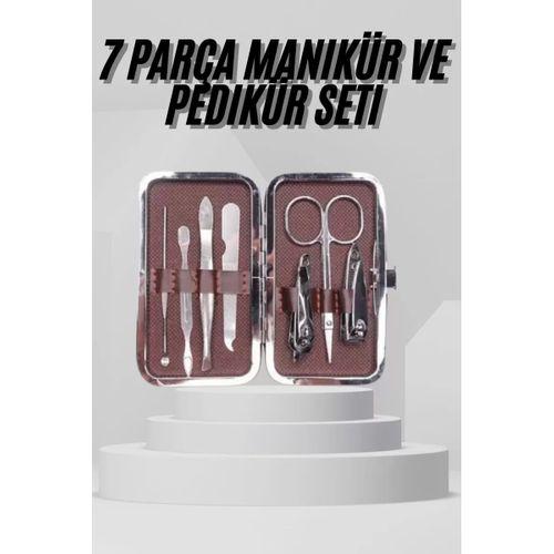 7 Parça Paslanmaz Çelik Manikür Ve Pedikür Seti Çantalı Profesyonel