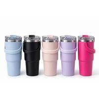 900 Ml Taşıma Kulplu Paslanmaz Çelik Termos Mug - Vakumlu Isı Yalıtımlı Bardak Alk4631