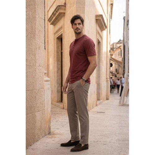 Edgar Regular Fit 3 Düğmeli Pat Flamlı Suprem Kumaş Pis Yaka Erkek T-Shirt - Kırmızı