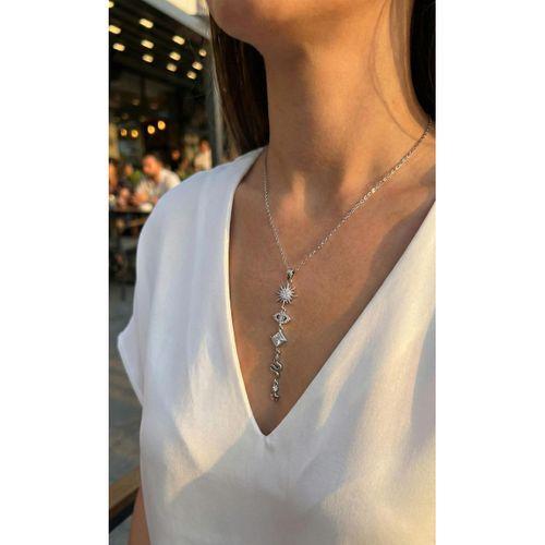 316L Çelik Zincir Gümüş Renk Güneş ve Enerji Model Kadın Y Kolye