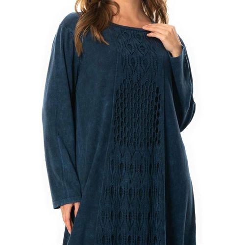 Uzun Kol Sena Etnik Desenli Sonbahar ve Kışlık Uzun Triko Elbise İndigo indg