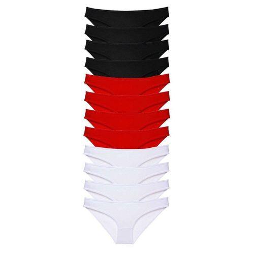 12 Adet Süper Eko Set Likralı Kadın Slip Külot Siyah Kırmızı Beyaz