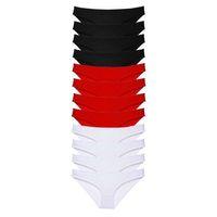 12 Adet Süper Eko Set Likralı Kadın Slip Külot Siyah Kırmızı Beyaz
