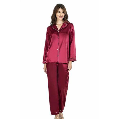 Bordo İkili Saten Gecelik Pijama Takımı 7647