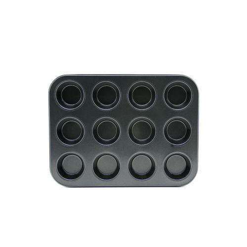 12 Gözlü Metal Muffin Kek Kalıbı - Siyah (Düz)