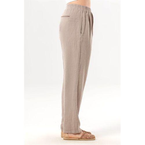 Beli Lastikli Yandan Çift Cepli Müslin Şalvar Pantolon Taş Tas