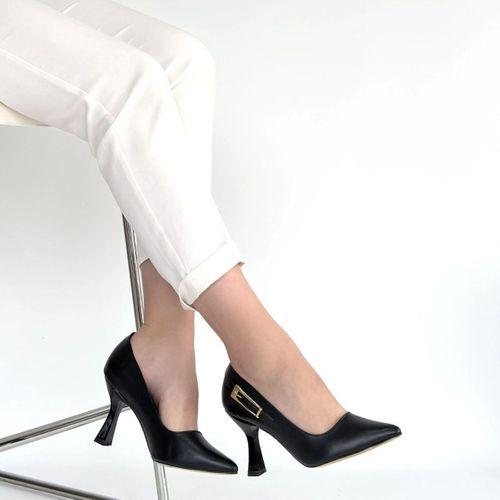 Cerin Siyah Cilt Topuklu Ayakkabı