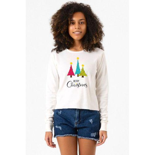 Merry Christmas Ekru Ekstra Uzunkol Sweatshirt