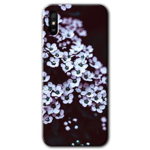 MRCİLETİSİM Xiaomi Redmi 9A Kılıf Baskılı Kapak - Beyaz Çiçek + 5D Tam Kaplayan Cam