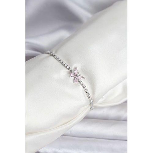 Kelebek Model Zirkon Taşlı Gümüş Renk Pirinç Su Yolu Kadın Bileklik