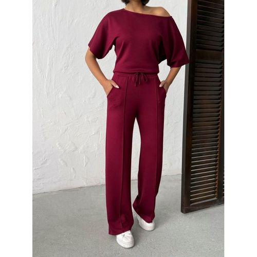 Kadın İsa Kollu Kayık Yaka Bluz Ve Pantolon Misal Kumaş Ikili Takım