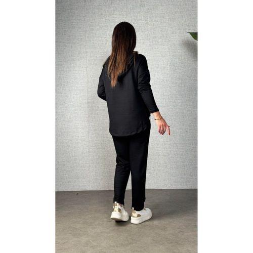 Kadın Uzun Kollu Kapşonlu Bağcıklı Viskon Iki Iplik Bluz Ve Pantolon Ikili Takım