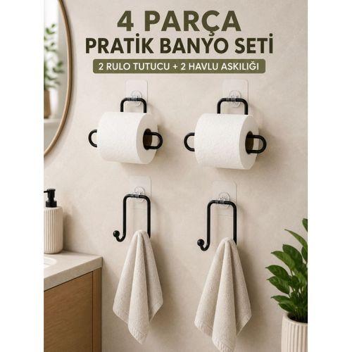 Pratik Banyo Düzenleme Seti 2 Adet Rulo Kağıt Tutucu 2 Adet Havlu Askılığı
