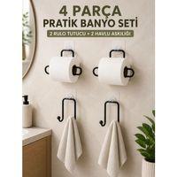 Pratik Banyo Düzenleme Seti 2 Adet Rulo Kağıt Tutucu 2 Adet Havlu Askılığı