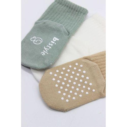 Bistyle Basic Kaymaz Penye Soket Çorap 3'Lü BS10106 Nil Ekru Bej