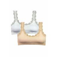 2 Adet Dantel Nakış İşlemeli Pedli Bambu Kadın Büstiyer Beyaz Ten