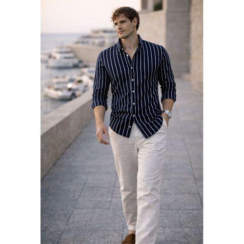 Scorsese Çizgili Relaxed Fit Erkek Gömlek - Lacivert