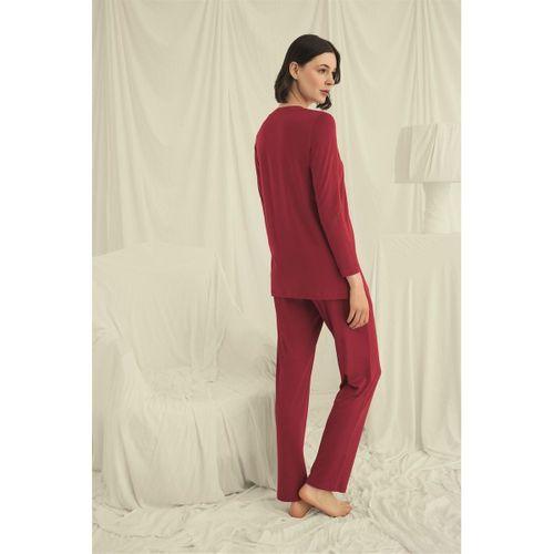 Uzun Kollu Düğmeli V Yaka Pijama Takımı
