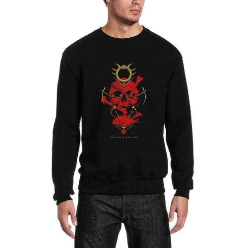 Kurukafa Oraak Balık Baskılı Siyah Erkek Sweatshirt