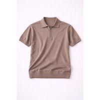 Linus Fermuarlı Polo Yaka Kısa Kollu İnce Triko Erkek T-Shirt - Kahve