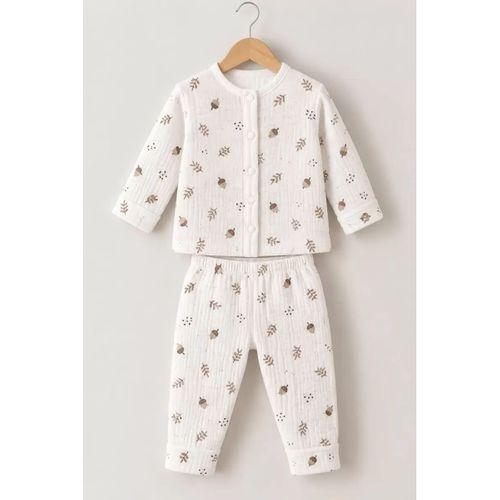 3-12 Ay Palamut Baskılı Çıtçıtlı Penye Bebek Pijama Takımı