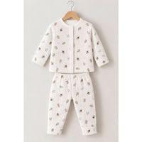 3-12 Ay Palamut Baskılı Çıtçıtlı Penye Bebek Pijama Takımı