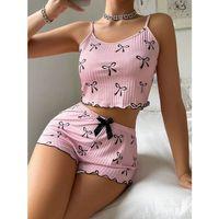 Kadın Siyah  Fiyonklu Şortlu Takım Mini Pembe Rahat