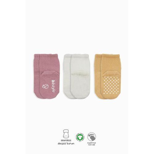 Bistyle Bistyle Basic Kaymaz Penye Soket Çorap 3'Lü BS10107 Pudra Ekru Somon