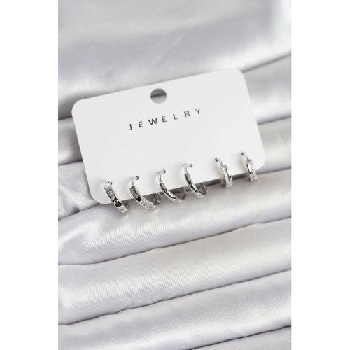 Gümüş Renk Pirinç 3 Çift Kadın Küpe Seti