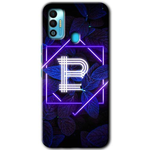 Tecno Spark 7T HD Baskılı Kılıf + 9D Tam Ekran Koruyucu - Dark Neon Yaprak B Harfi