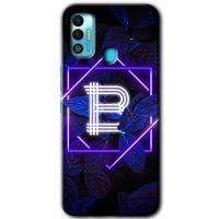 Tecno Spark 7T HD Baskılı Kılıf + 9D Tam Ekran Koruyucu - Dark Neon Yaprak B Harfi