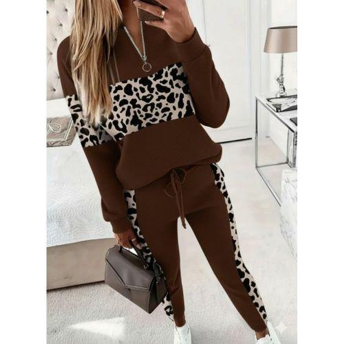 Kadın Uzun Kollu Fermuarlı Karışık Desenli Viskon Iki Iplik Bluz Ve Pantolon Ikili Takım