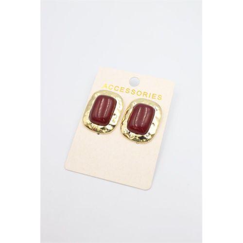 Taşlı Metal Küpe - Bordo