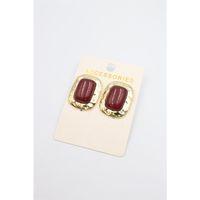 Taşlı Metal Küpe - Bordo