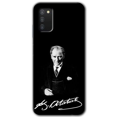 Samsung Galaxy A02s Kılıf Baskılı Kapak - Atatürk İmza + 5D Tam Kaplayan Cam