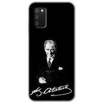 Samsung Galaxy A02s Kılıf Baskılı Kapak - Atatürk İmza + 5D Tam Kaplayan Cam
